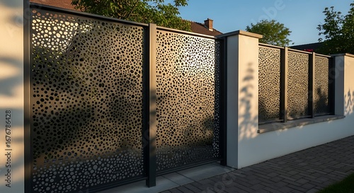 Modern Decorative Metal Fence Panels with Abstract Pattern.