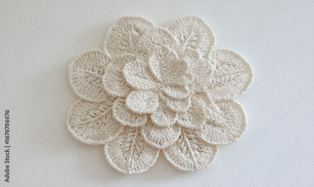 Obraz premium Crocheted flower, off-white, intricate, layered petals