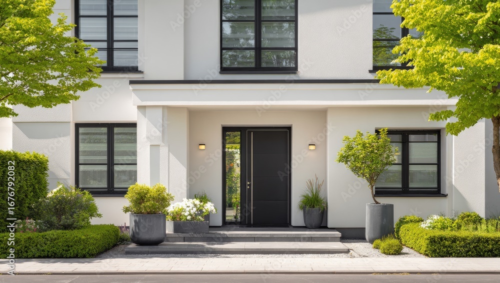 Obraz premium Modern home entrance with landscaping