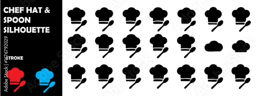 Chef Hat and Spoon Silhouette Vector Icons – Culinary Cooking, Kitchen Utensil, Restaurant Symbol