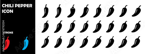 Chili Pepper Silhouette Vector Icons – Spicy Food, Hot Chili, Cooking Ingredient Symbol