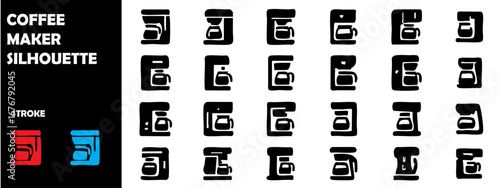 Coffee Maker Silhouette Vector Icons – Kitchen Appliance, Hot Beverage, Cafe Symbol