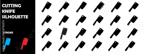 Cutting Knife Silhouette Vector Icons – Kitchen Tool, Cooking Utensil, Culinary Symbol