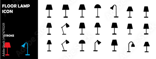 Floor Lamp Silhouette Vector Icons – Home Lighting, Interior Decoration, Furniture Set