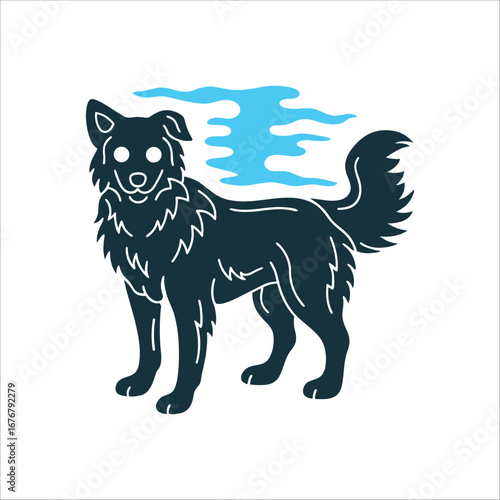 Stylized Black Dog with Blue Spirit Companion Fetch Beast A black dog with glowing eyes a spirit companion