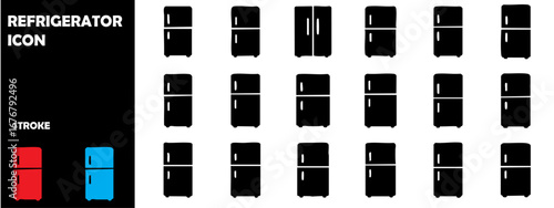 Refrigerator Silhouette Vector Icons – Kitchen Appliance, Home Electronics, Food Storage Graphics
