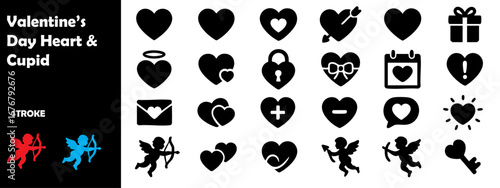 Valentine’s Day Heart & Cupid Silhouette Vector Icons – Love, Romance, Holiday Symbols