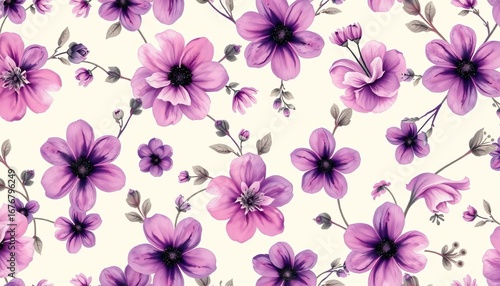 Wallpaper Mural Rustic vintage purple watercolor floral seamless pattern  Ideal for textiles & wallpapers,  blossom,  floral pattern Torontodigital.ca