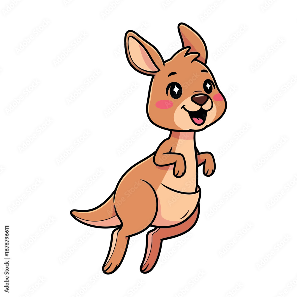 Obraz premium Adorable cartoon kangaroo character with joey in pouch hopping with joyful expression vector