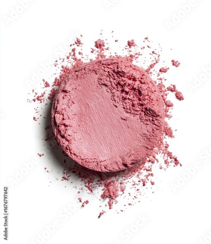 Pink blush powder, scattered, top view
