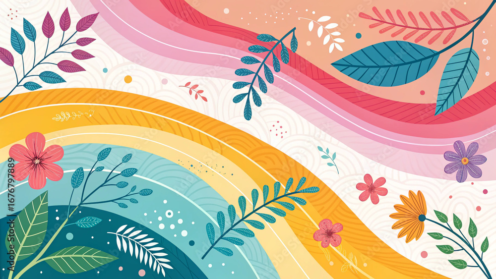 Fototapeta premium Bright, colorful abstract digital composition with flowing curves and organic shapes.