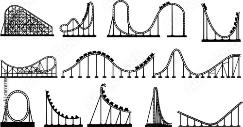 Rollercoaster silhouette vector. Rollercoaster Black flat icon illustration	