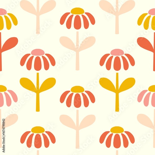 Seamless Daisy Flower Pattern in Yellow and Orange – Scandinavian Fall Autumn Style