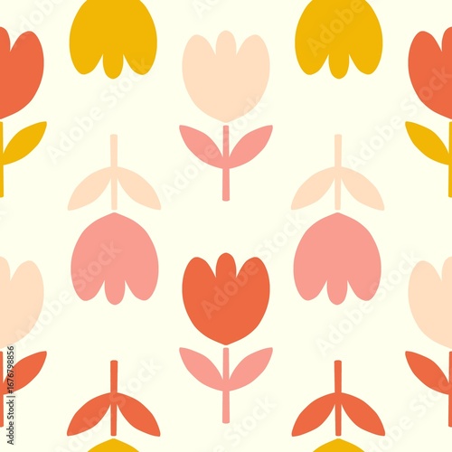Scandinavian Leaf and Tulip Pattern Seamless Design in Yellow and Orange - Fall Autumn Style