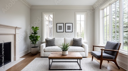 Transitional dining room with contemporary chairs and classic wooden table