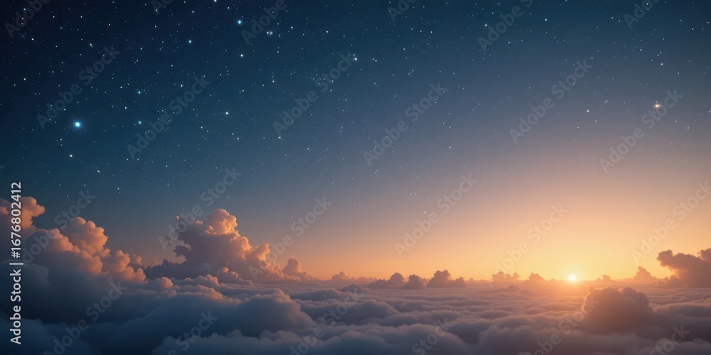 Fototapeta premium Photorealistic Rendering of a Sky with Subtle Clouds Glowing Under the Star Light