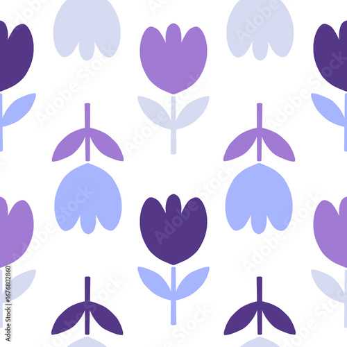 Cute Tulip Pattern Seamless Design in Purple - Playful Style Transparent