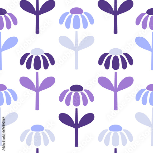 Seamless Daisy Flower Pattern in Purple – Scandinavian Cute Playful Style Transparent