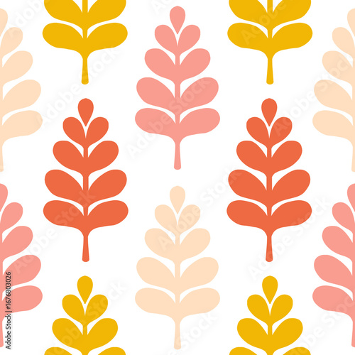 Seamless Simple Leaf Pattern in Yellow and Orange – Scandinavian Autumn Fall Style Transparent