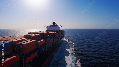 Large cargo ship container vessel navigating ocean route for global shipping – Video 4K UHD 60fps