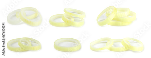Onion isolated on white background. onion slice. onion rings. Fresh Yellow Onion. Natural, fresh, vegetarian food. Agricultural products. Healthy eating. Vegetables. Farmer's market.