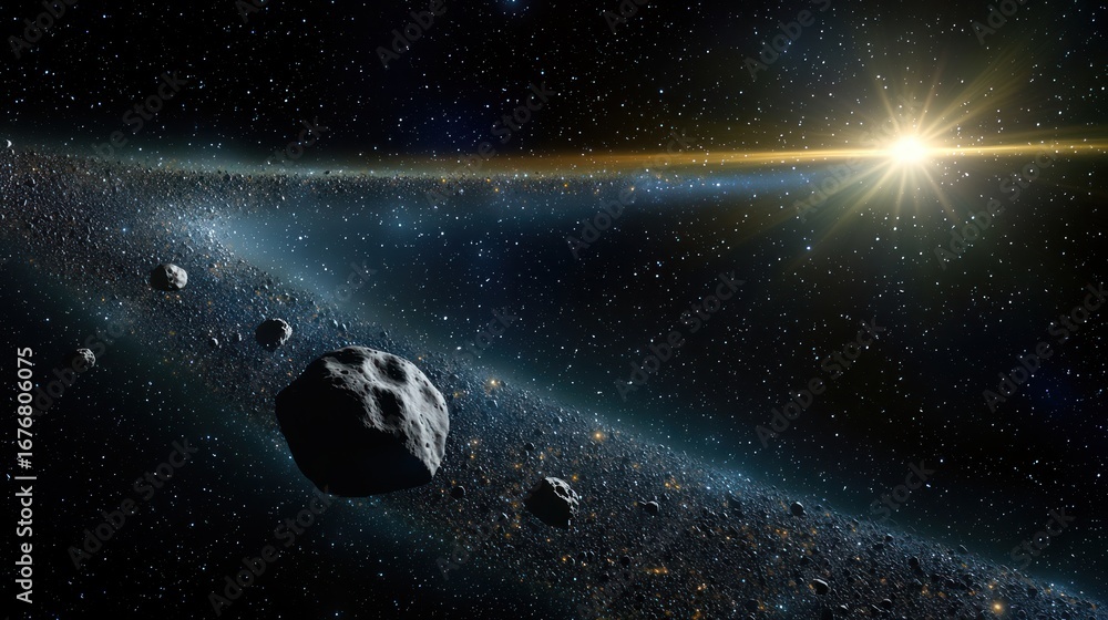 Obraz premium A cosmic view of asteroids orbiting a distant star