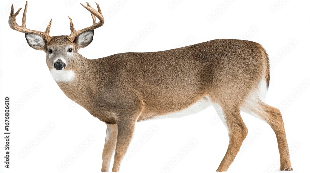 Fototapeta premium Buck deer standing proudly in natural posture showcasing antlers in a wilderness setting
