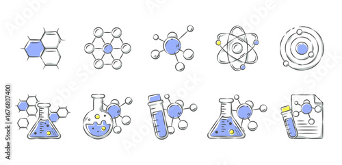 Science and Laboratory . Hand drawn icon cartoon illustration collection . Set 2 of 3 . Vector .