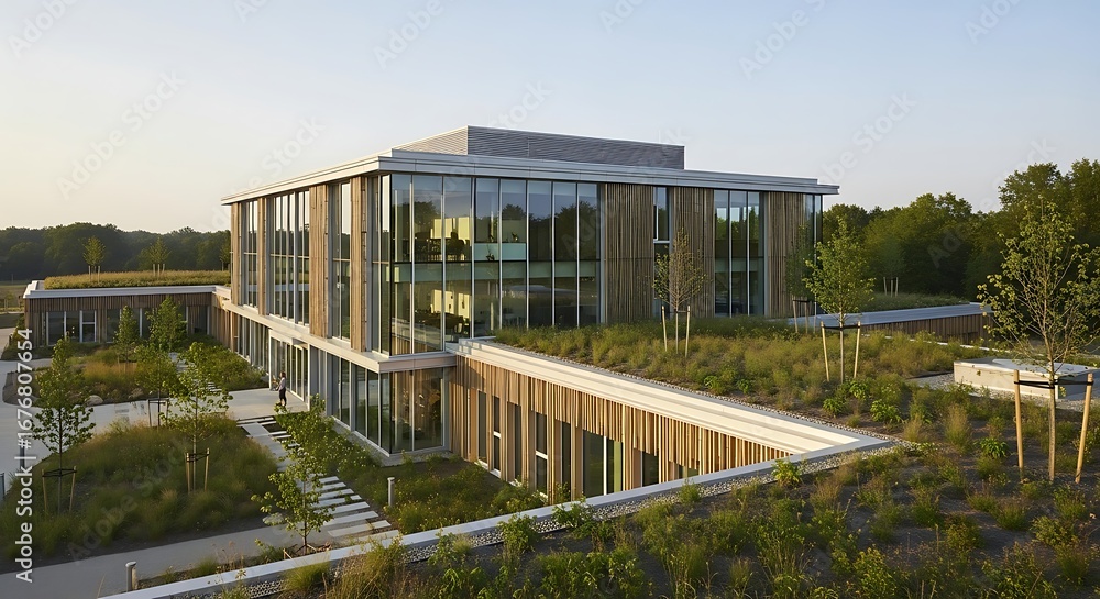 Obraz premium Modern Office Building with Green Roof.