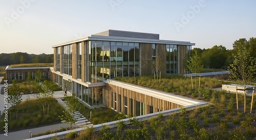 Modern Office Building with Green Roof.