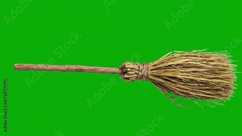 Witch Broom Floating and Rotating on Green ScreenLoopable Chroma Key