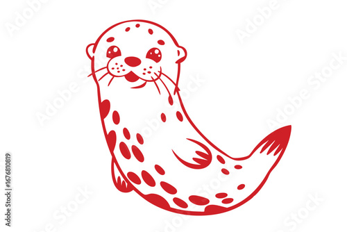 Cute Red Seal with Spots, Smiling Cartoon Character on a White Background