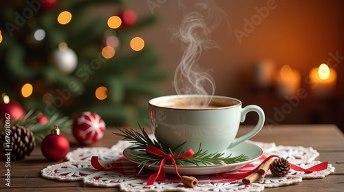 Wallpaper Mural Steaming Coffee Cup Festive Holiday Scene hot beverage Torontodigital.ca