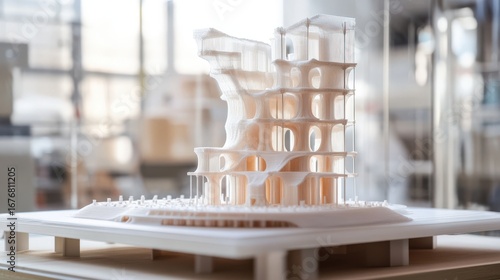 Fototapeta Naklejka Na Ścianę i Meble -  3d printed architectural model of a unique structure.