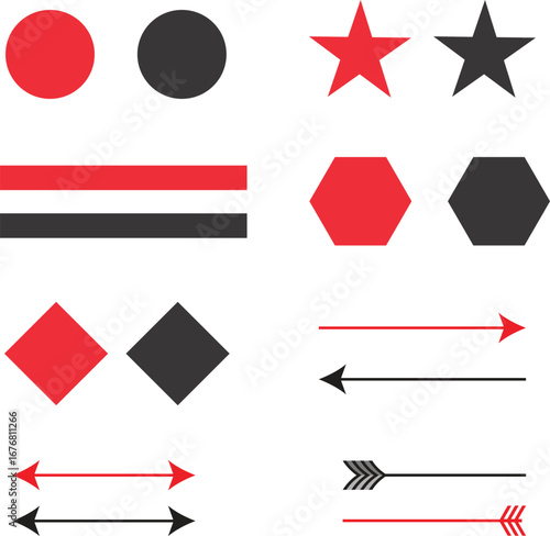 Free Download Collection of geometric shapes and arrows in red and black - GFXLoad