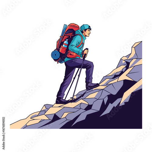 Uphill Ascent: A determined hiker conquers the rugged terrain, ascending a steep mountain path with unwavering resolve and focus, a symbol of perseverance and adventure.