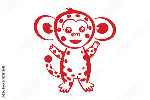 Joyful Red Monkey Character on White Backdrop, Style Design