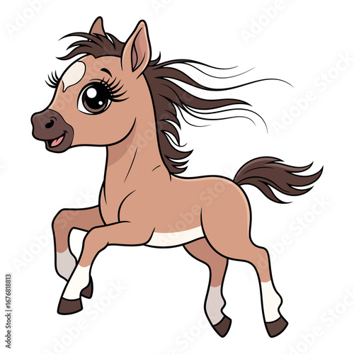 Adorable cartoon foal galloping with windblown mane and tail expressing joyful energy vector