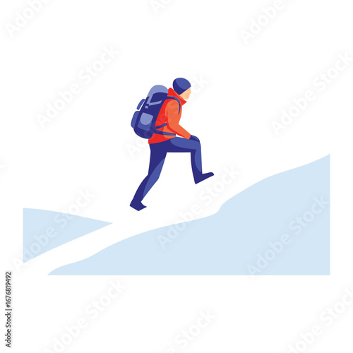 Climber's Ascent: An illustration of a determined climber ascends a snowy slope, showcasing resilience and the allure of conquering challenges.