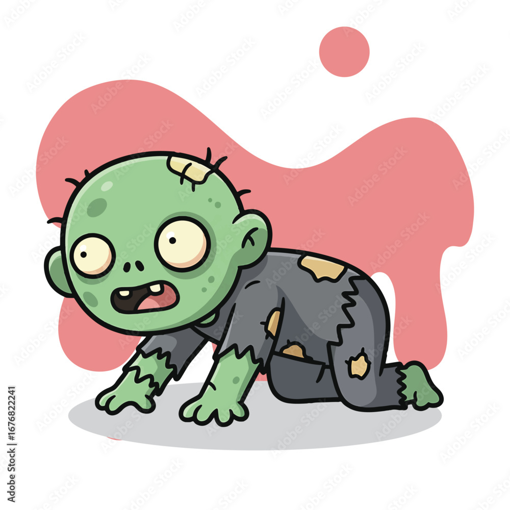 Obraz premium Cute crawling baby zombie character cartoon illustration.