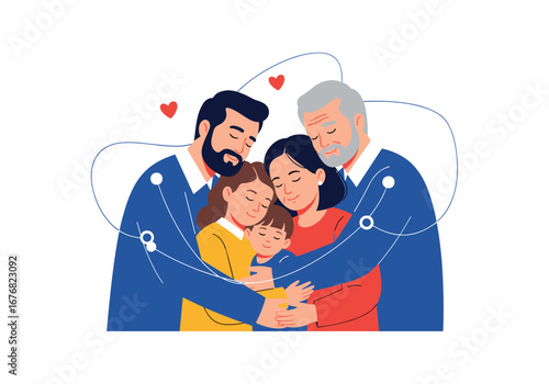 A diverse family embraces warmly with love shared between generations creating cherished moments together