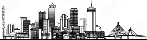 boston city skyline line art silhouette vector illustration