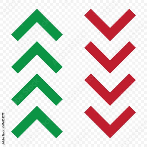 Navigation Chevron Arrows – Red, Green on Transparent Background. EPS 10.