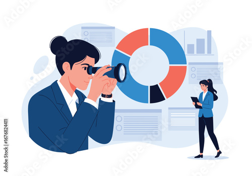 Business professionals examining financial data charts and analyzing performance metrics for strategic decision making