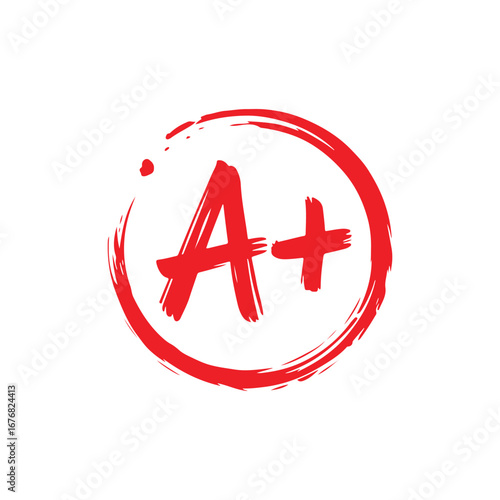 Red A+ Grade in a Hand-drawn Circle for School and Education Designs