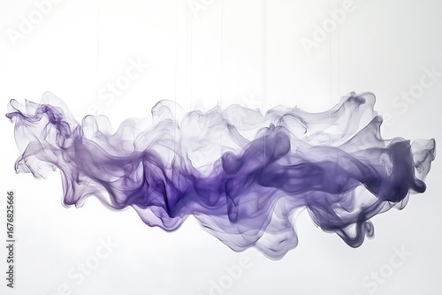 Flowing purple smoke art on white background for artistic designs and backgrounds