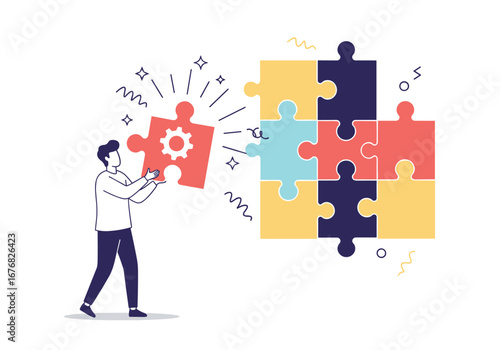 A person putting together puzzle pieces representing problem solving and finding solutions