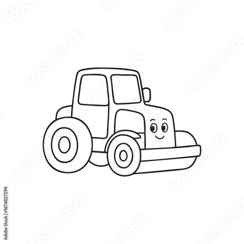 Line art road roller for children’s coloring sheet