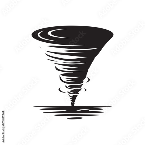 Tornado Silhouette over Water for Weather and Power-Themed Designs