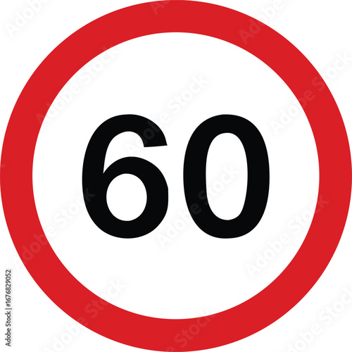 Circular red border speed limit 60 traffic sign warning guidance for safe driving